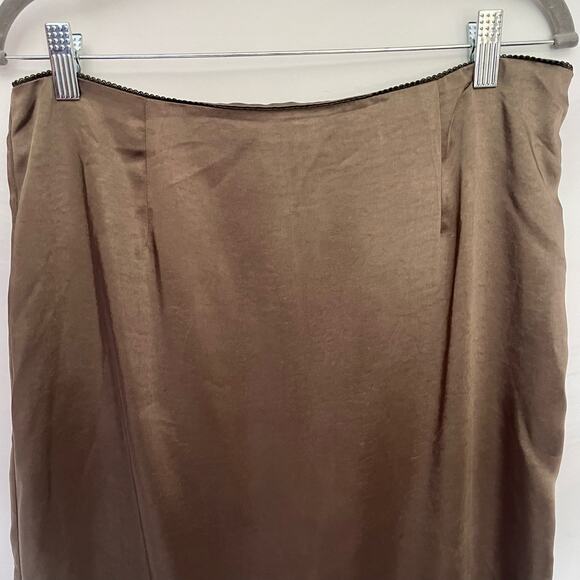 Motel Satin Maxi Slip Skirt Sz M Olive Y2K Whimsigoth Indie Sleaze Satin Grunge - Picture 4 of 14